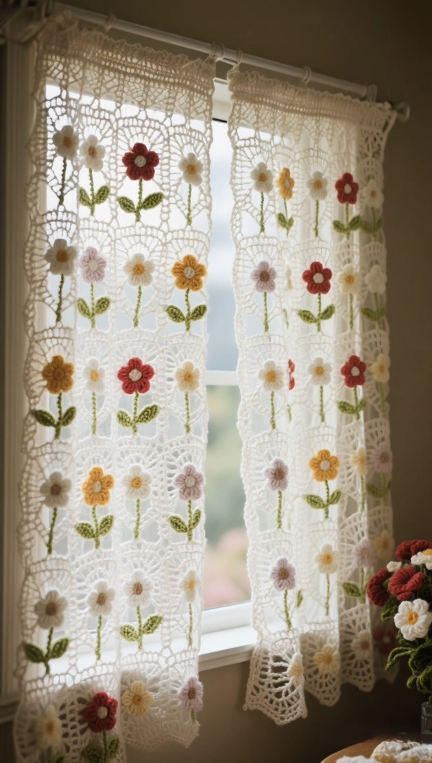 Crochet Flower Curtain Handmade Gift For Friends Family