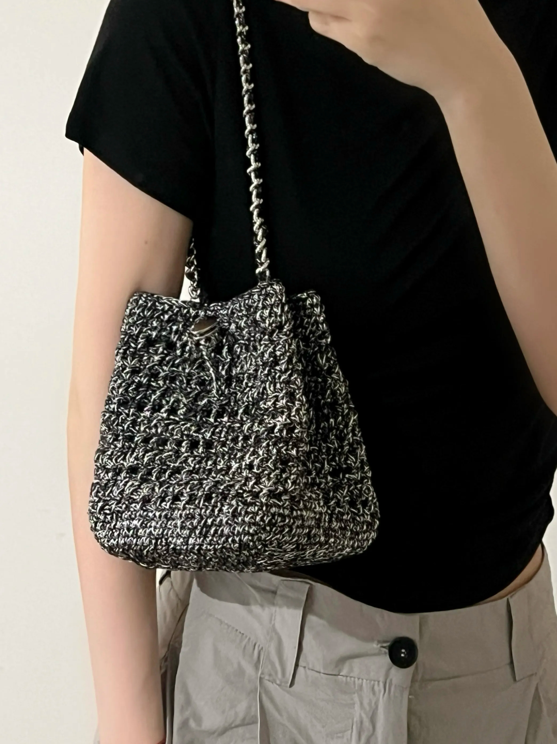  Handmade Crochet Chain Bag with Heart Button material kit