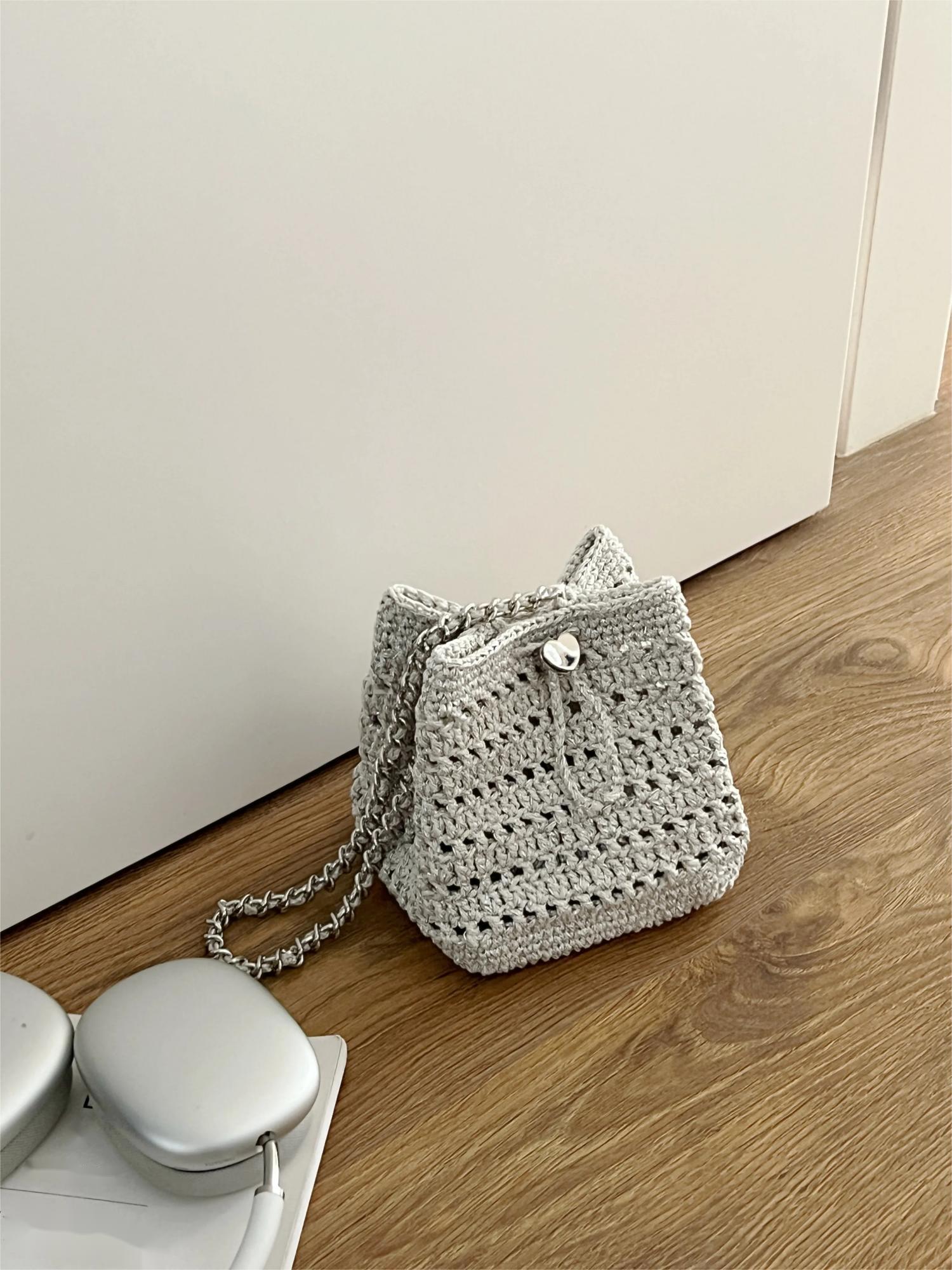  Handmade Crochet Chain Bag with Heart Button material kit