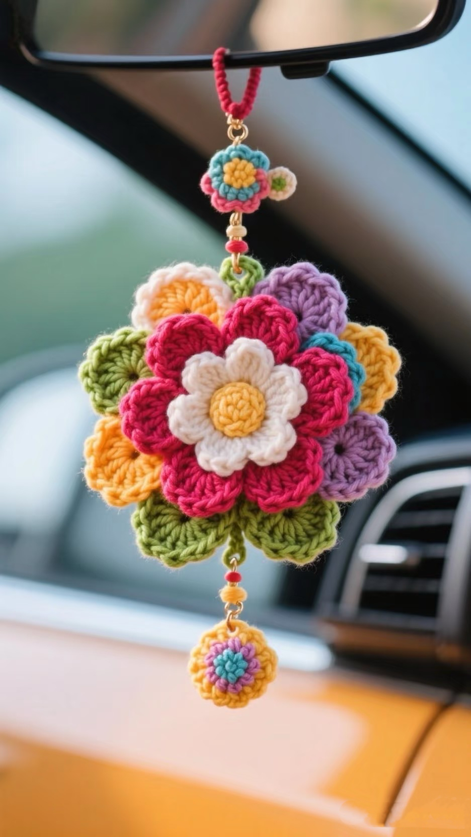 Crochet Car Pendant Flower Pendant Pattern Material Kit Gift For Boyfriend Or Girlfriend