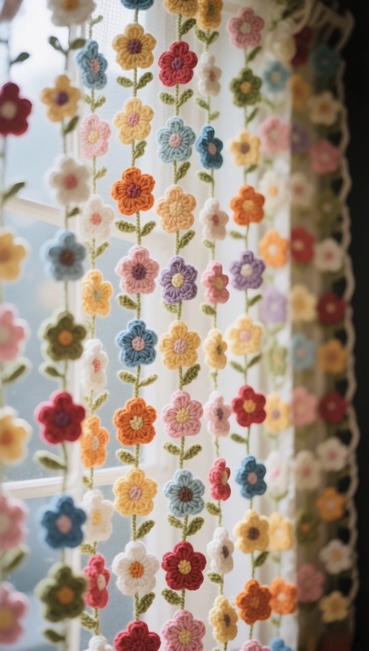 Crochet Flower Curtain Handmade Gift For Friends Family