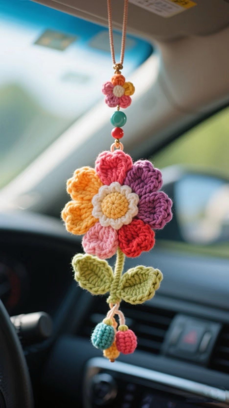 Crochet Car Pendant Flower Pendant Pattern Material Kit Gift For Boyfriend Or Girlfriend