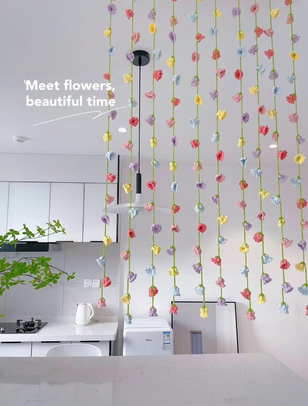 Crochet Flower Curtain Handmade Gift For Friends Family Baby Shower Gift Material Kits