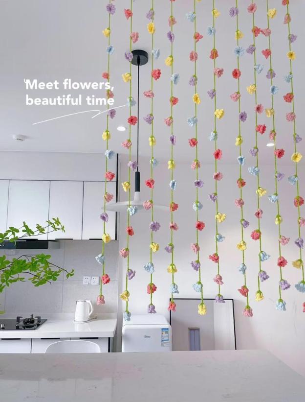 Crochet Flower Curtain Handmade Gift For Friends Family Baby Shower Gift Material Kits