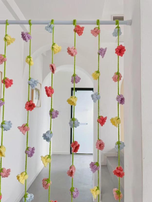 Crochet Flower Curtain Handmade Gift For Friends Family Baby Shower Gift Material Kits