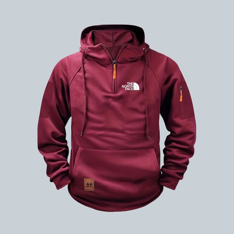 Felpa con cappuccio da uomo con mezza zip - imbottita e regolabile, pesante