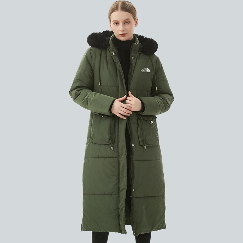 Parka in pelliccia sintetica extra lungo da donna con cappuccio rimovibile
