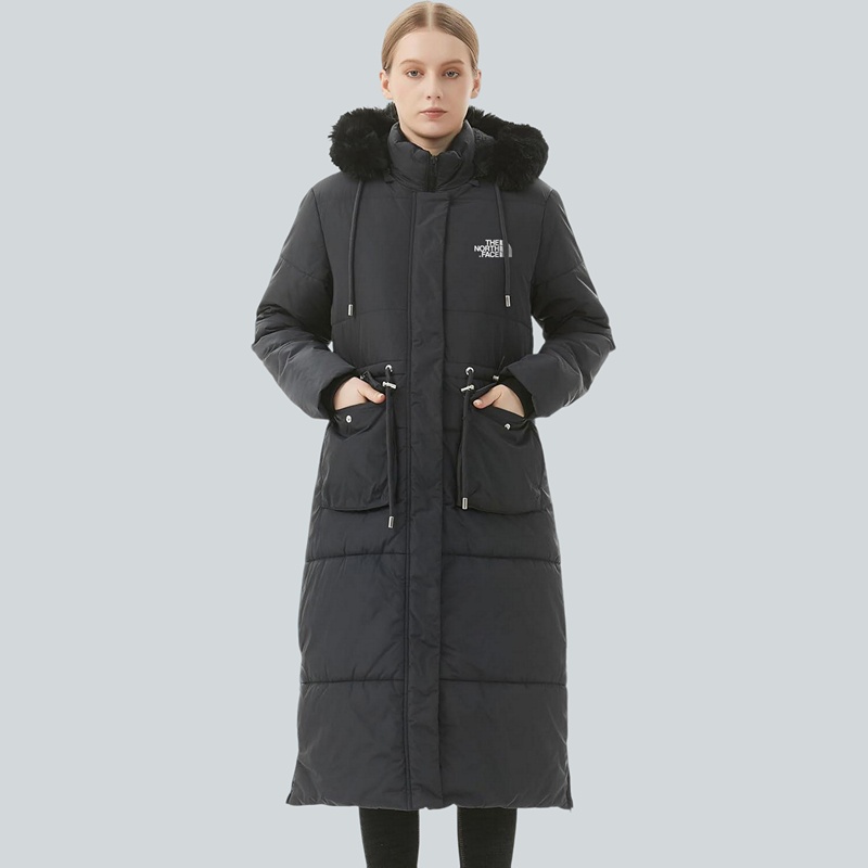 Parka in pelliccia sintetica extra lungo da donna con cappuccio rimovibile