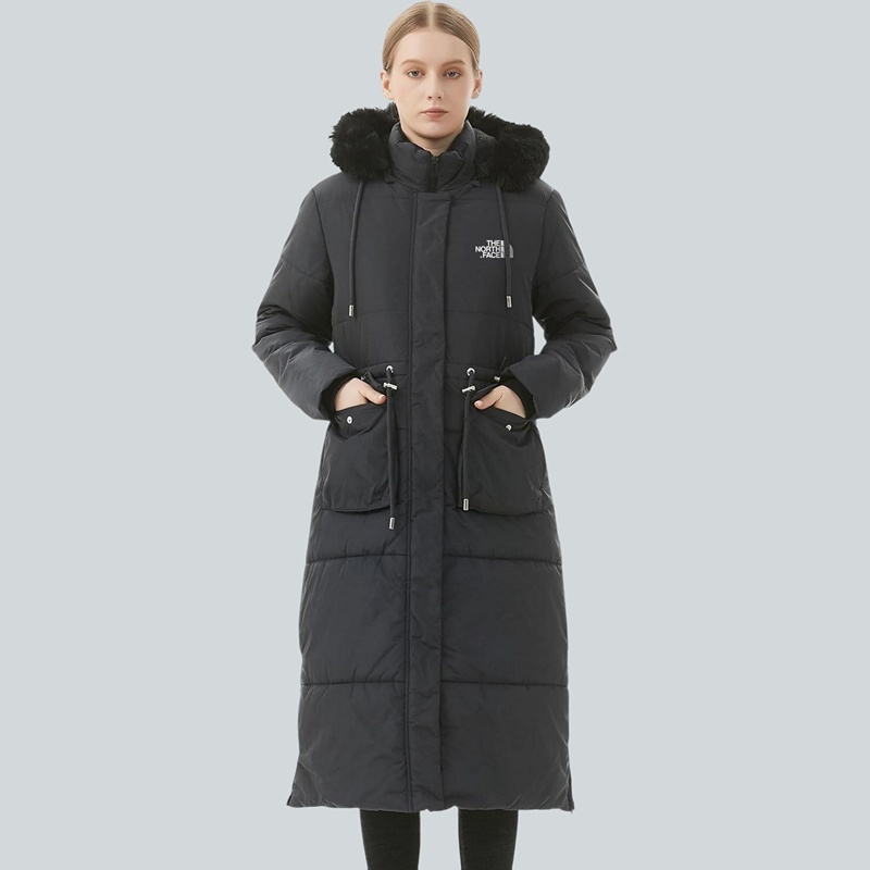 Parka in pelliccia sintetica extra lungo da donna con cappuccio rimovibile