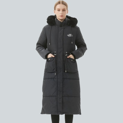 Parka in pelliccia sintetica extra lungo da donna con cappuccio rimovibile