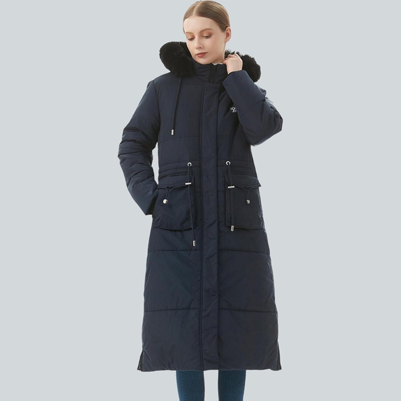 Parka in pelliccia sintetica extra lungo da donna con cappuccio rimovibile
