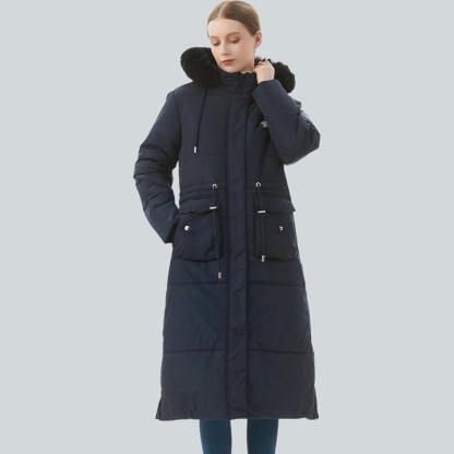 Parka in pelliccia sintetica extra lungo da donna con cappuccio rimovibile