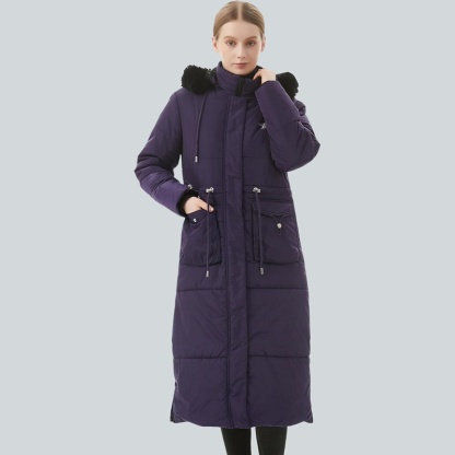 Parka in pelliccia sintetica extra lungo da donna con cappuccio rimovibile
