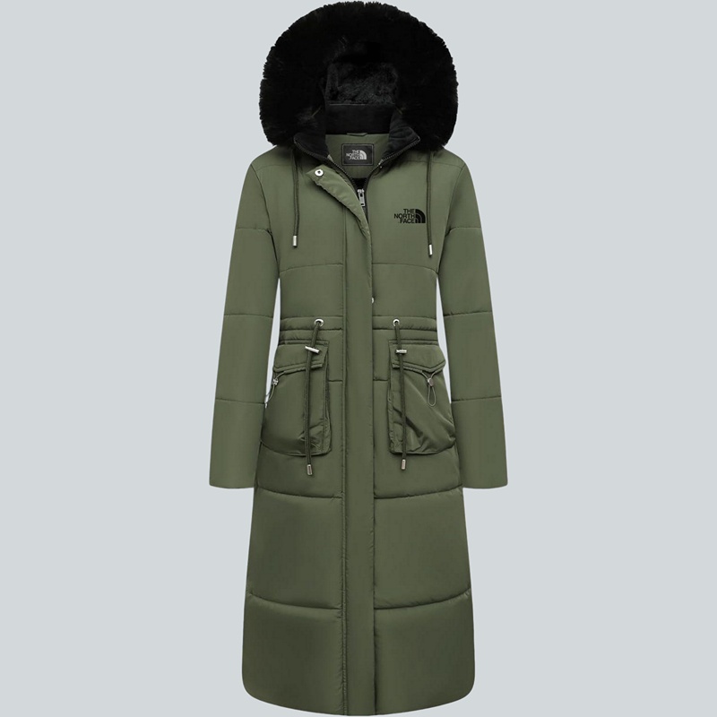 Parka in pelliccia sintetica extra lungo da donna con cappuccio rimovibile