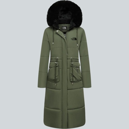 Parka in pelliccia sintetica extra lungo da donna con cappuccio rimovibile