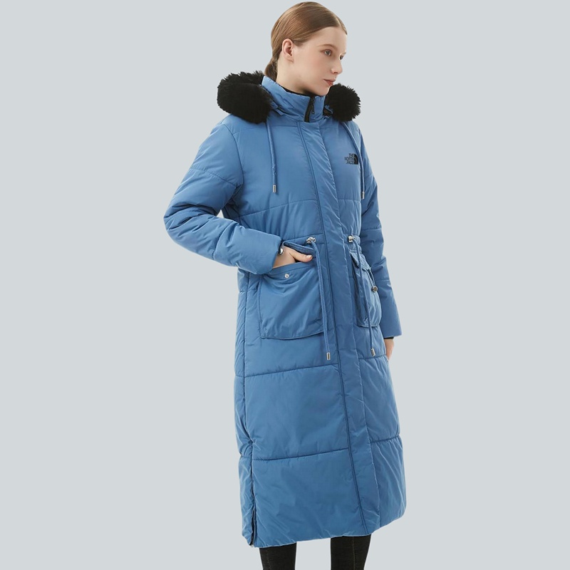 Parka in pelliccia sintetica extra lungo da donna con cappuccio rimovibile