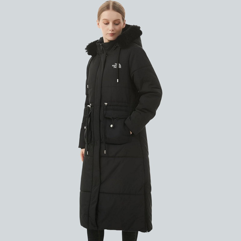 Parka in pelliccia sintetica extra lungo da donna con cappuccio rimovibile