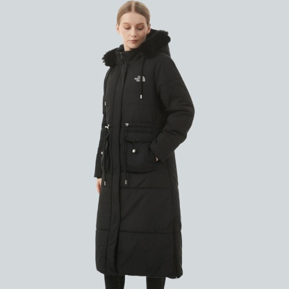 Parka in pelliccia sintetica extra lungo da donna con cappuccio rimovibile