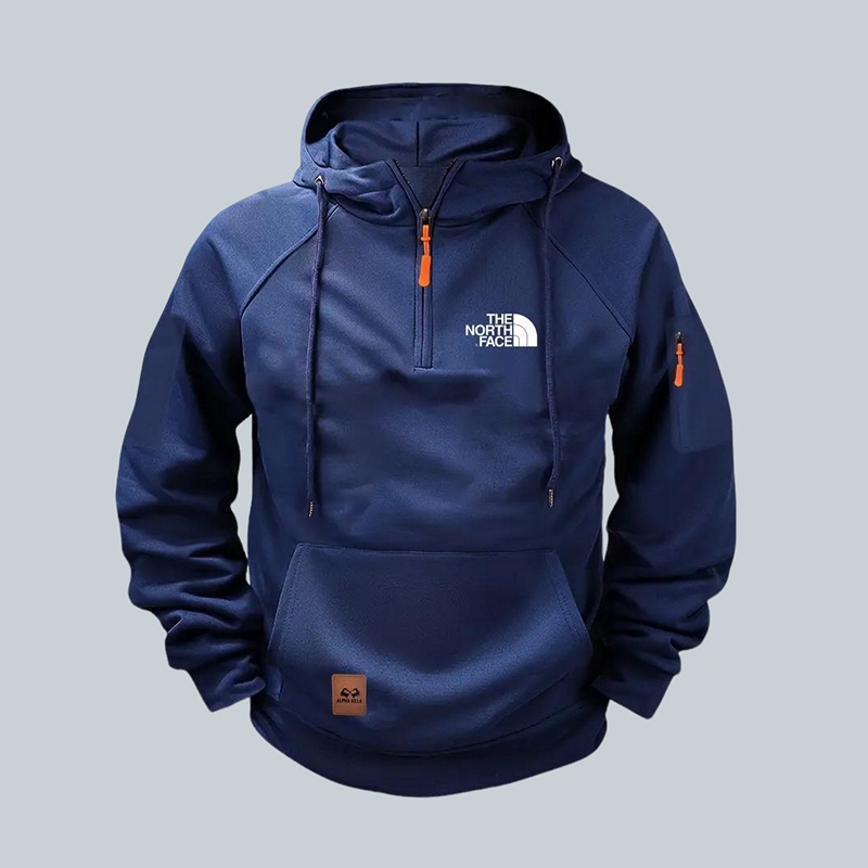 Felpa con cappuccio da uomo con mezza zip - imbottita e regolabile, pesante
