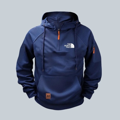 Felpa con cappuccio da uomo con mezza zip - imbottita e regolabile, pesante