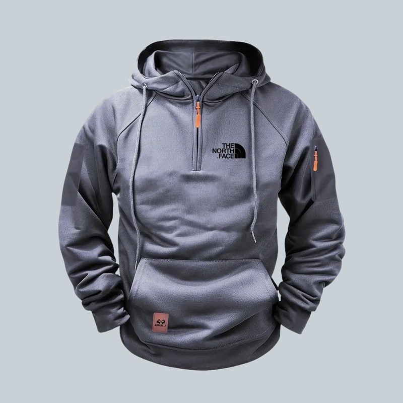 Felpa con cappuccio da uomo con mezza zip - imbottita e regolabile, pesante