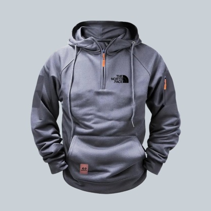 Felpa con cappuccio da uomo con mezza zip - imbottita e regolabile, pesante