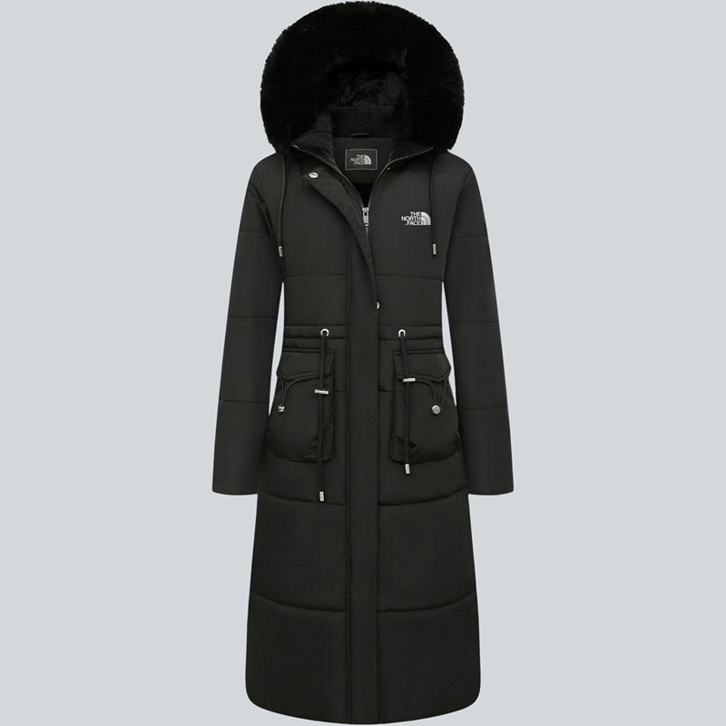 Parka in pelliccia sintetica extra lungo da donna con cappuccio rimovibile