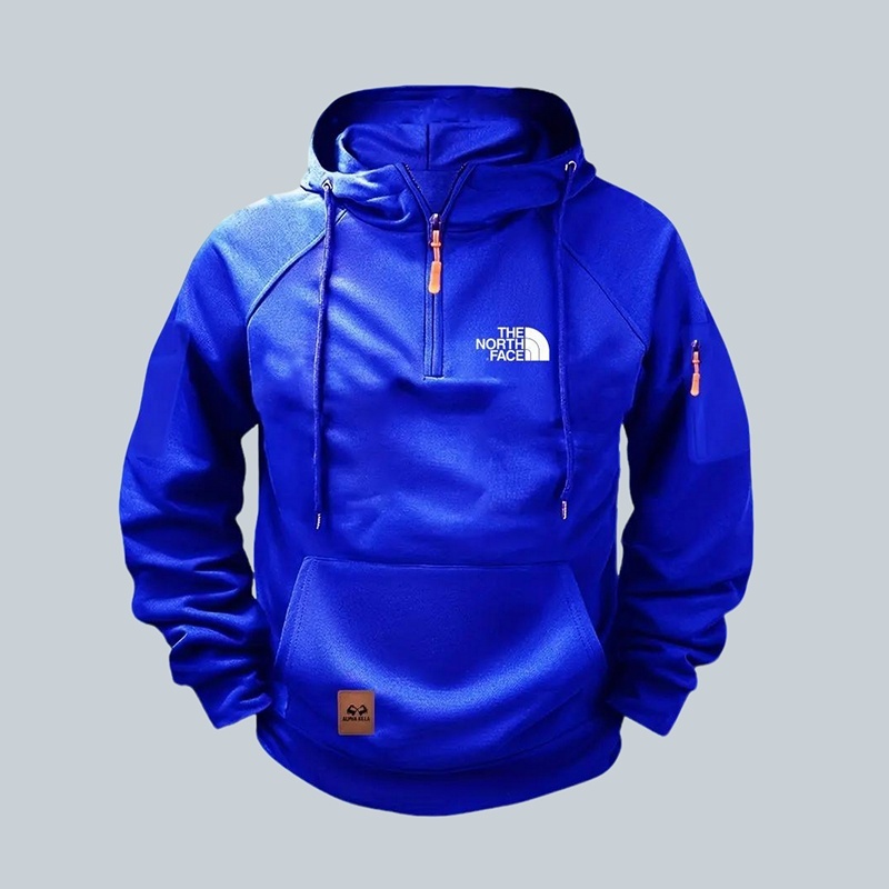 Felpa con cappuccio da uomo con mezza zip - imbottita e regolabile, pesante