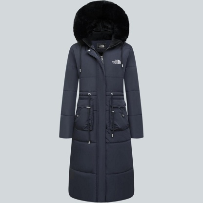 Parka in pelliccia sintetica extra lungo da donna con cappuccio rimovibile