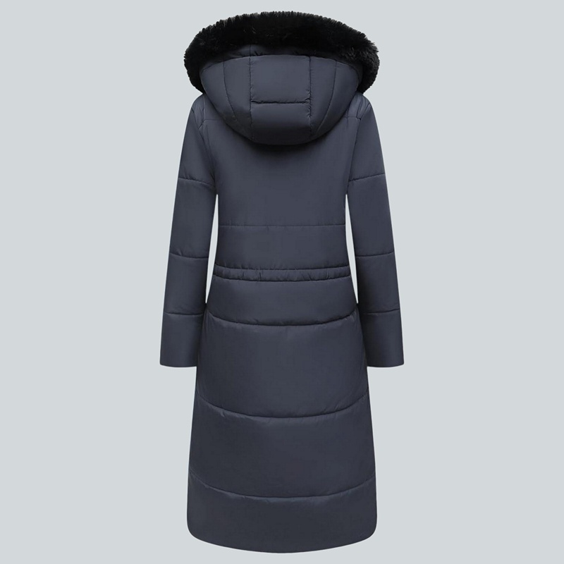 Parka in pelliccia sintetica extra lungo da donna con cappuccio rimovibile