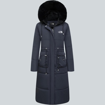 Parka in pelliccia sintetica extra lungo da donna con cappuccio rimovibile