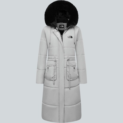 Parka in pelliccia sintetica extra lungo da donna con cappuccio rimovibile