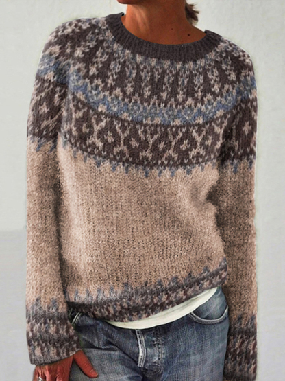 Maglione girocollo con stampa vintage Fairman Island a contrasto