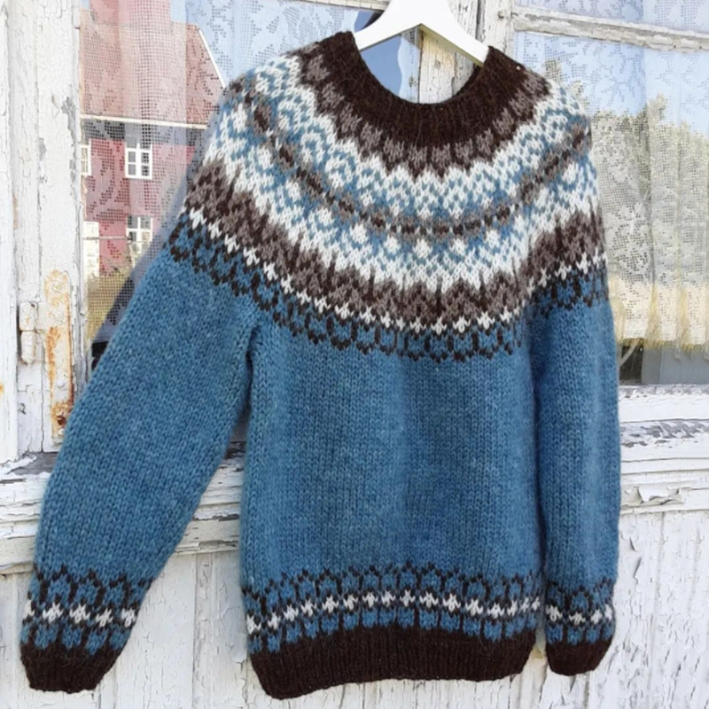 Vintage-Strickpullover f��r Herren aus Jacquard mit Rundhalsausschnitt