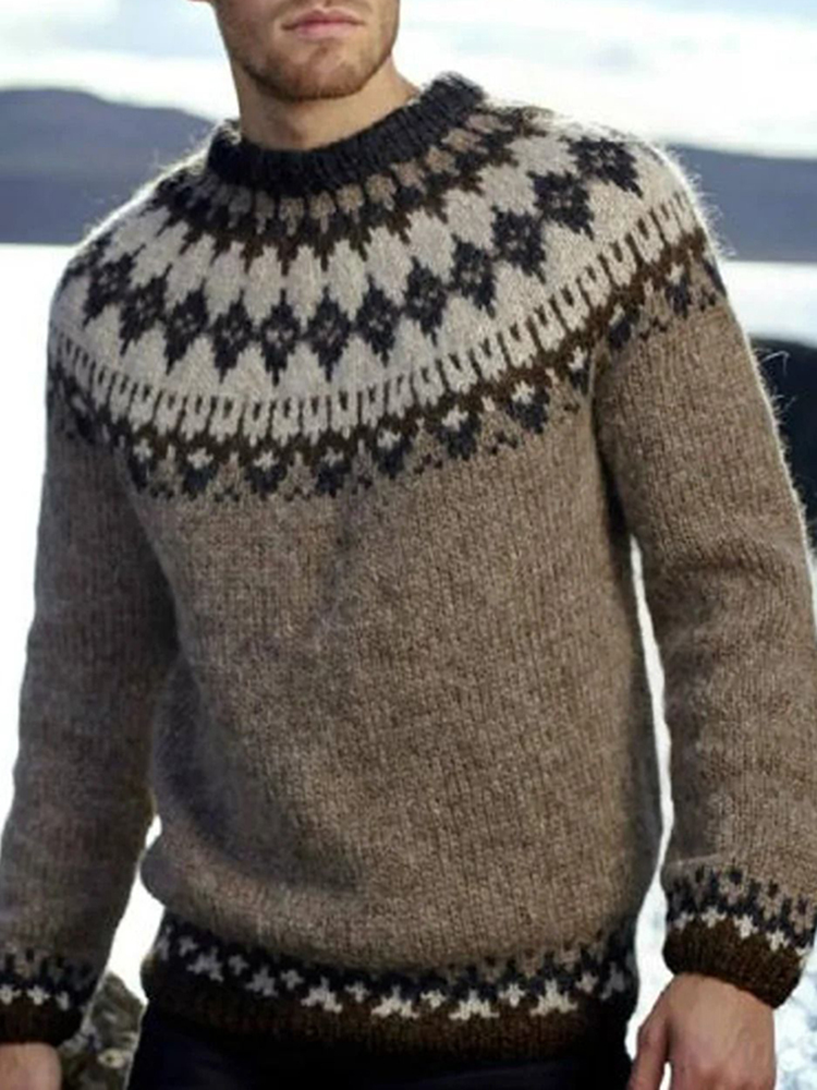 Maglione girocollo da uomo vintage in maglia jacquard Fairman Island