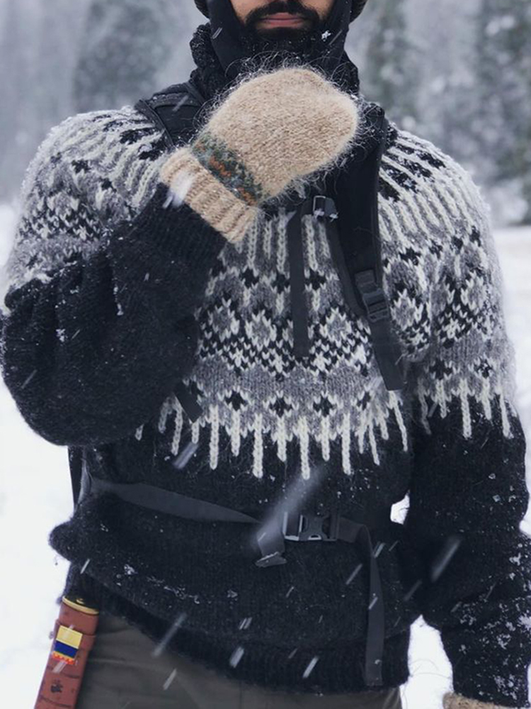 Maglione girocollo islandese retrò con motivo jacquard Fair Isle