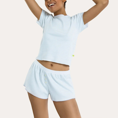 Blue Striped Pajama Shorts Set
