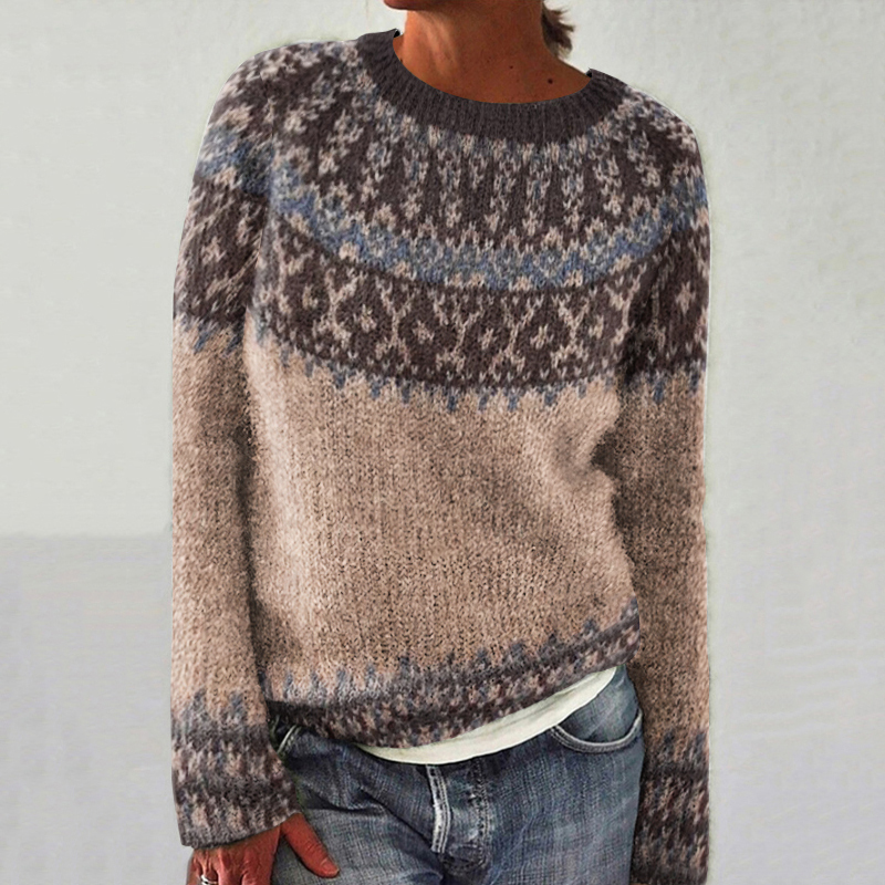 Maglione girocollo con stampa vintage Fairman Island a contrasto