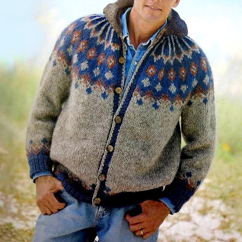 Calda felpa con cappuccio retrò realizzata in jacquard islandese