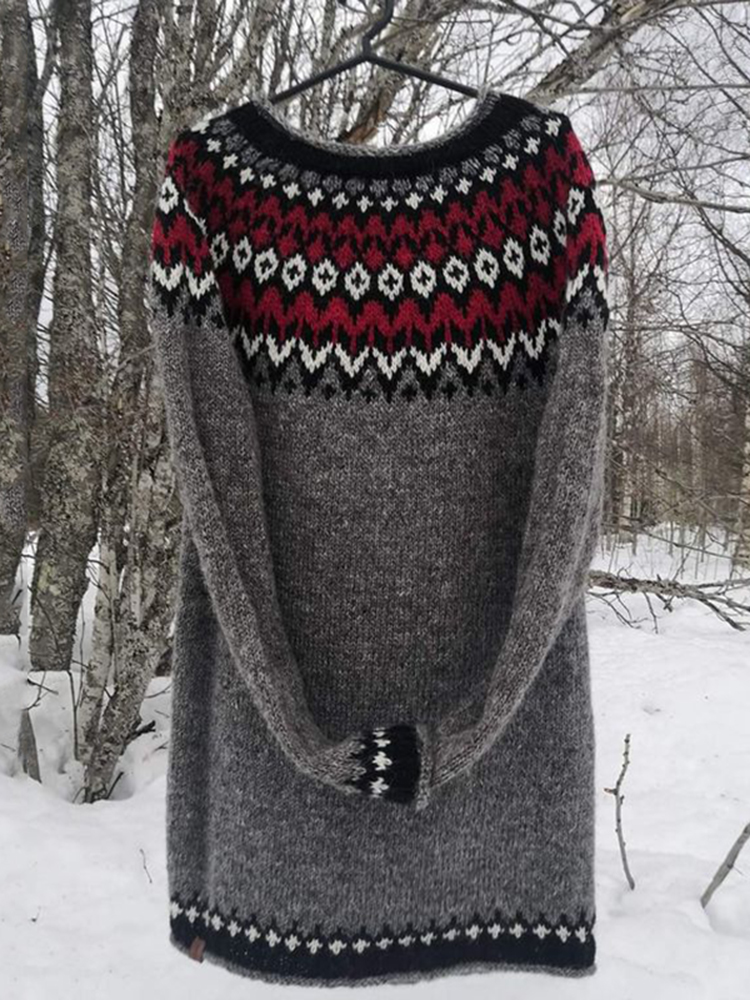 Abito midi in maglia con motivo islandese e girocollo