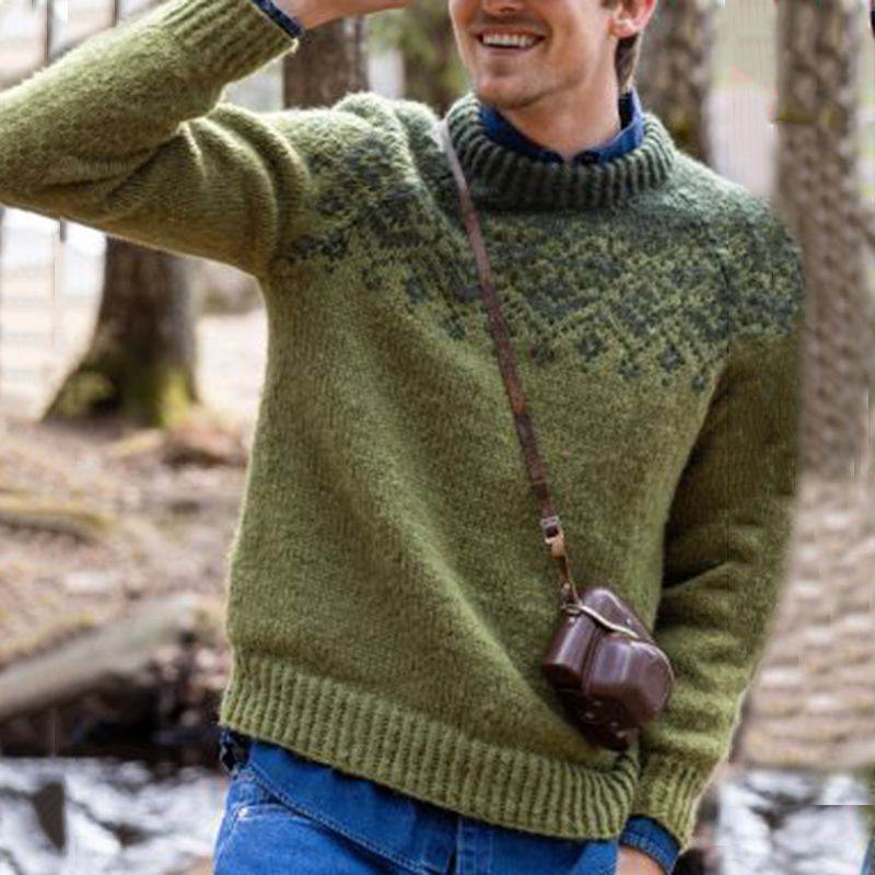 Islndischer Vintage-Jacquard-Strickpullover mit Rundhalsausschnitt (Unisex)