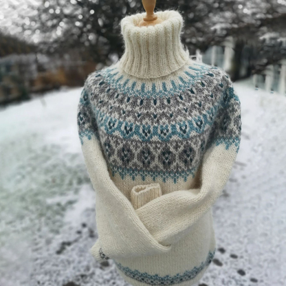 Maglione dolcevita jacquard vintage con diamanti