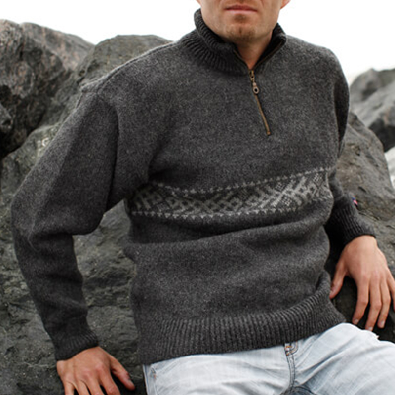 Maglione con colletto a mezza zip islandese in maglia termica vintage jacquard (unisex)