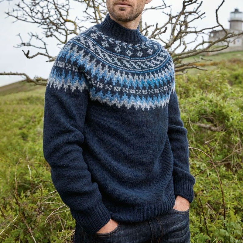 Maglione girocollo jacquard islandese lavorato a maglia vintage