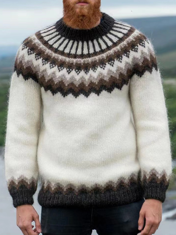 Maglione casual in jacquard bianco con grafica Fair Isle surf