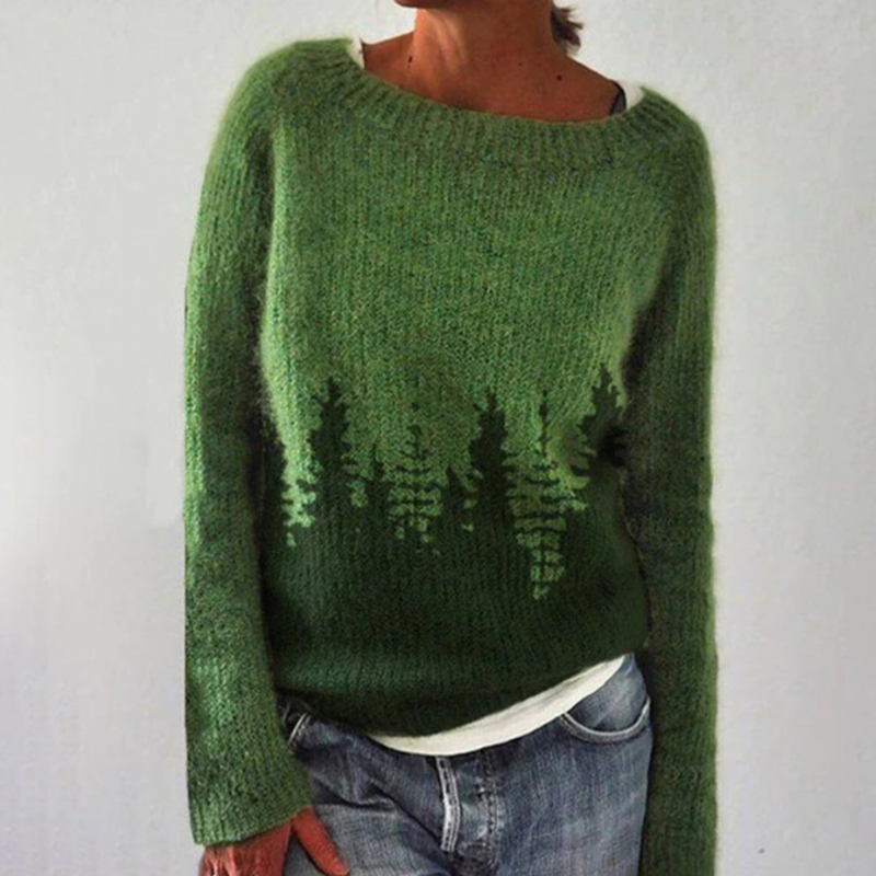 Maglione girocollo color block foresta