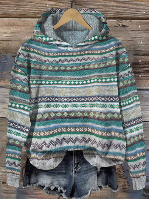 Felpa con cappuccio jacquard a contrasto con motivo vintage Fairman Island