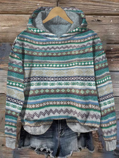 Felpa con cappuccio jacquard a contrasto con motivo vintage Fairman Island