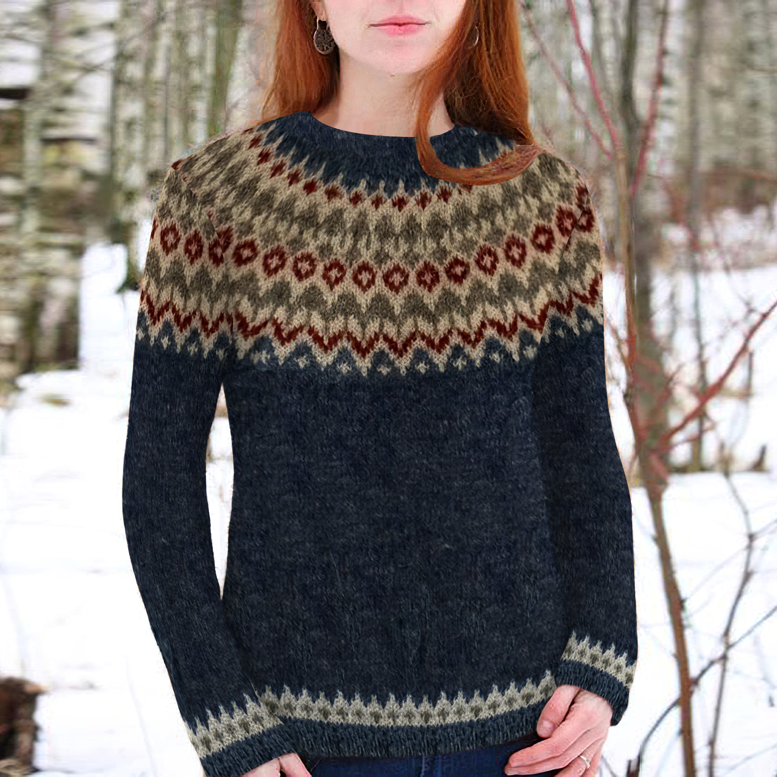 Maglione girocollo vintage Fairman Island con maniche lunghe