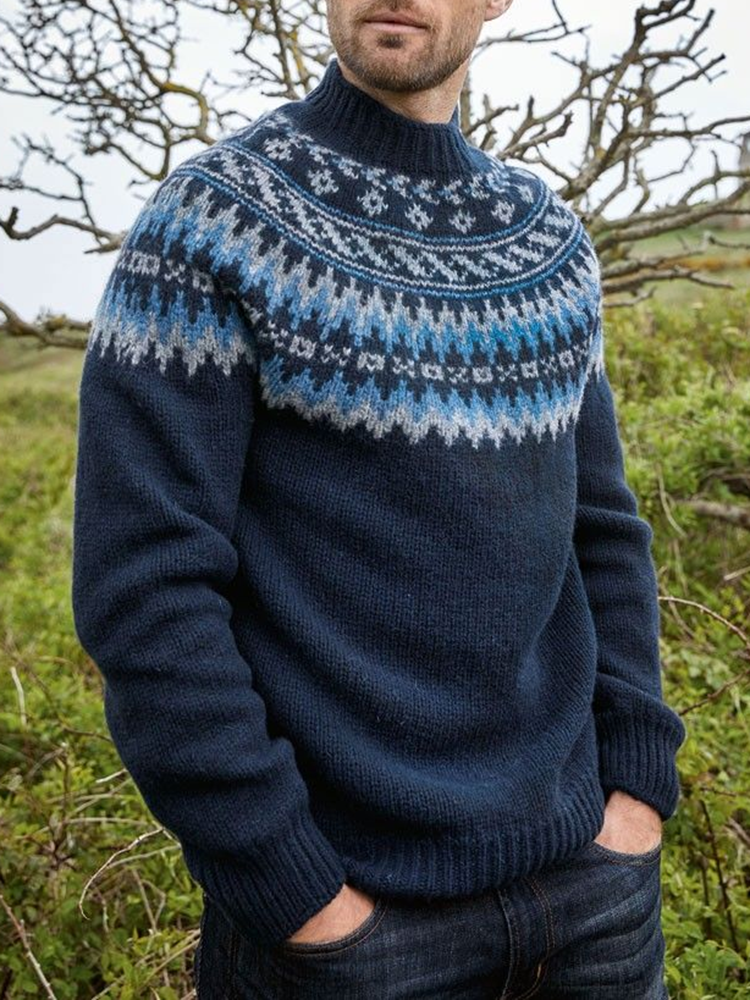 Maglione girocollo jacquard islandese lavorato a maglia vintage